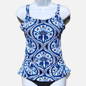 Bal Harbour Swim Bathing Suit Tankini Swimsuit Top Paisley High Scoop Neck S